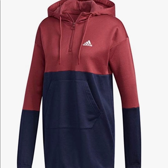 NWT Adidas Womens Hooded Sweat Pullover Top Maroon/Navy Size XS - Picture 3 of 12